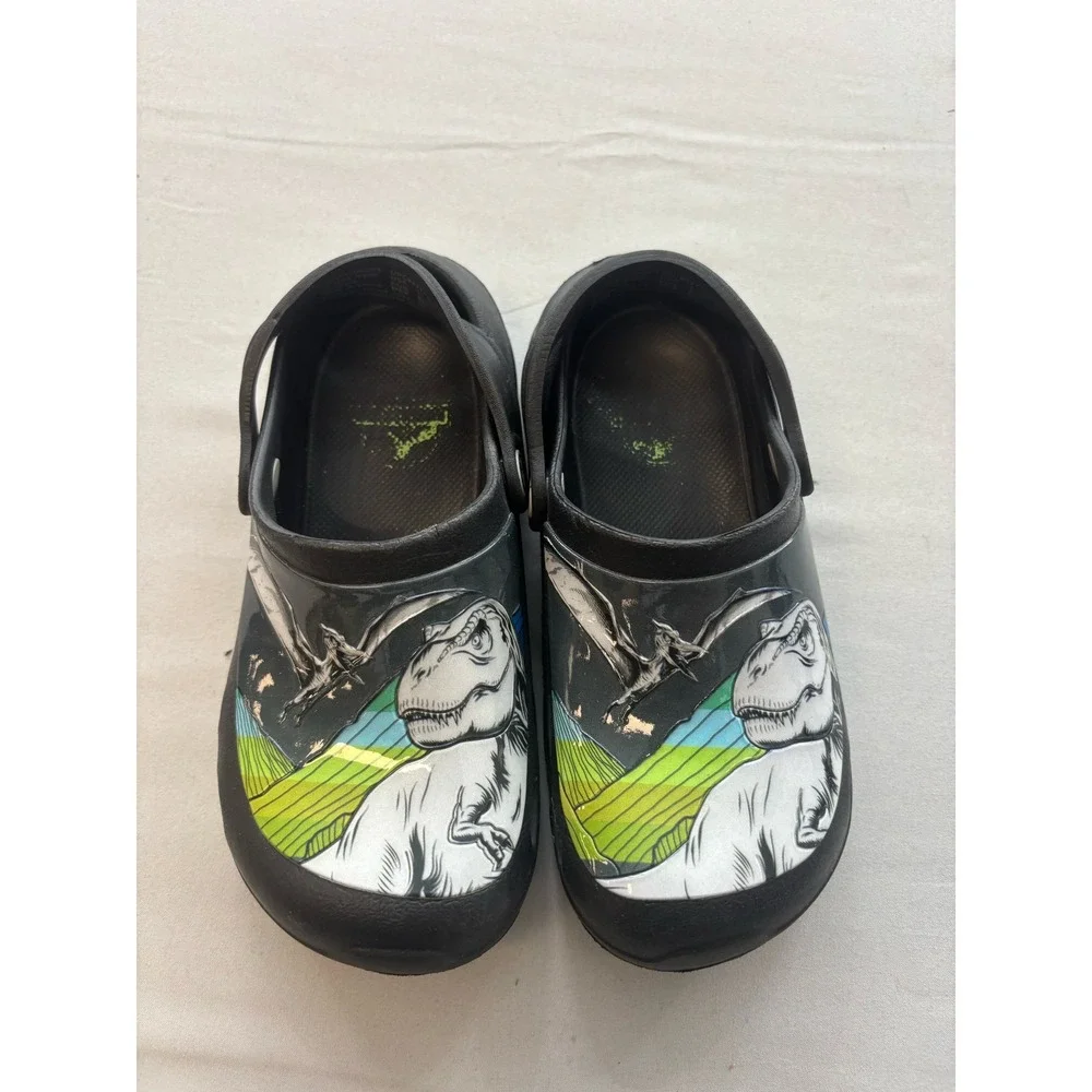 Boys Dinosaur Clogs Black T-Rex Pterodactyl Slip On Shoes Size 11/12